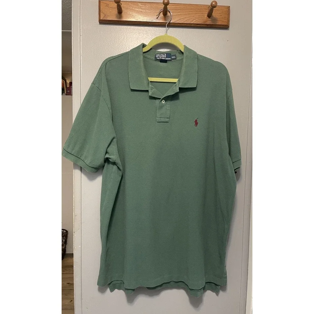 Polo Ralph Lauren Men's 2 Xl Green Polo Short Sleeve Two Button Shirt Golf